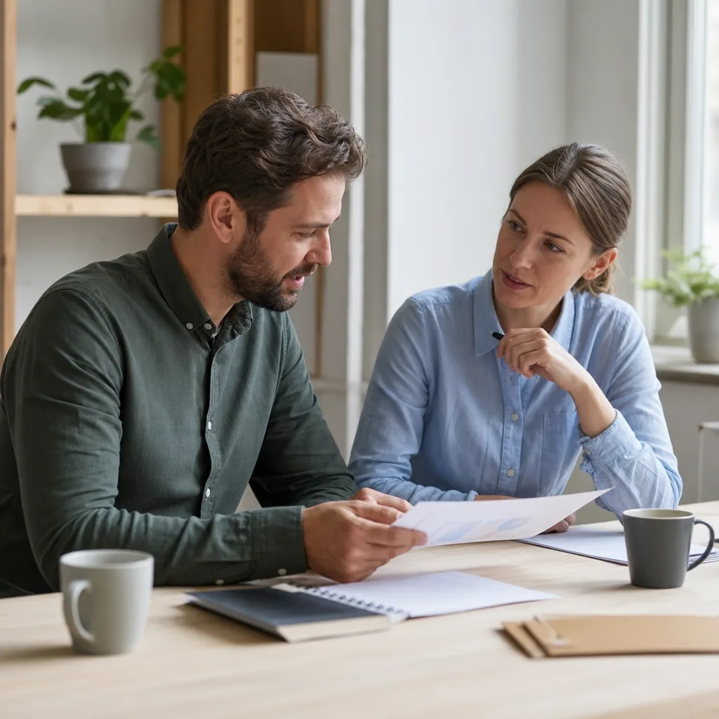 Lån till nystartat företag – ny egenföretagare diskuterar finansiering med rådgivare